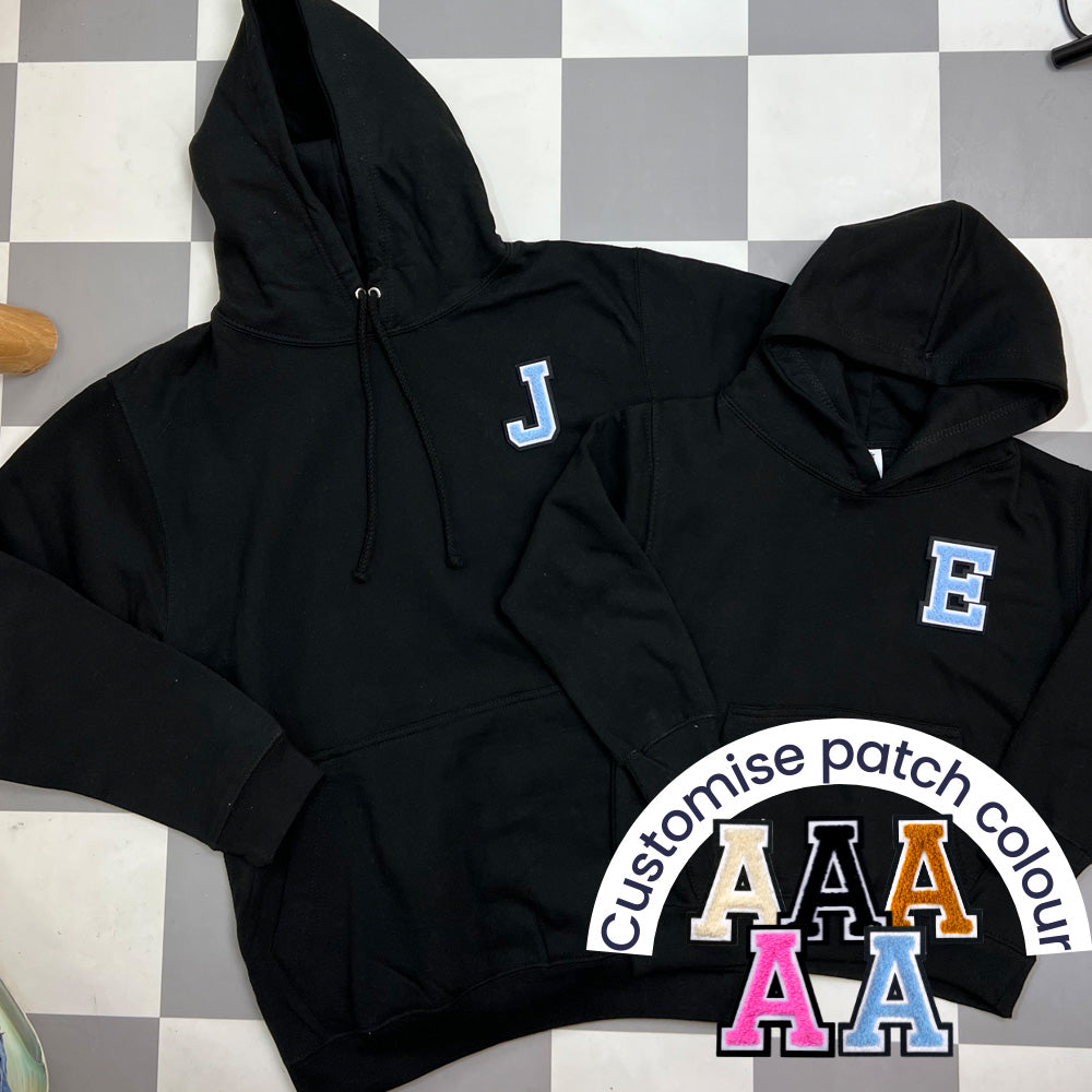 Patch 22 Matching Personalised Initial Hoodies- Black