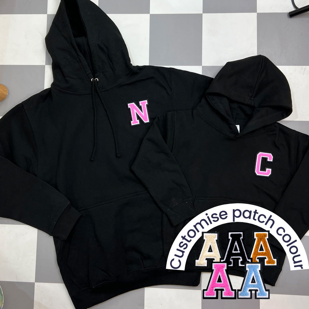 Patch 22 Matching Personalised Initial Hoodies- Black