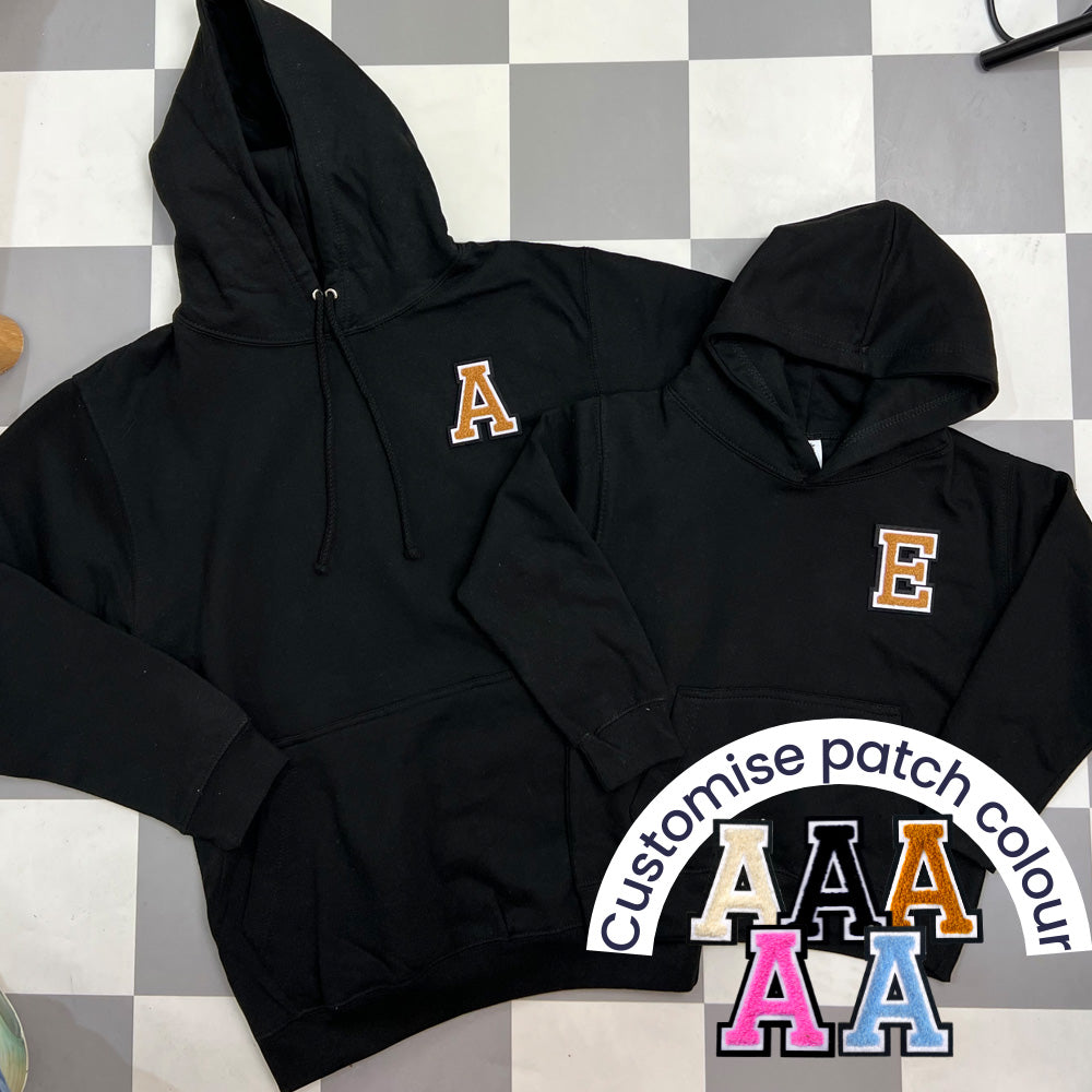 Patch 22 Matching Personalised Initial Hoodies- Black