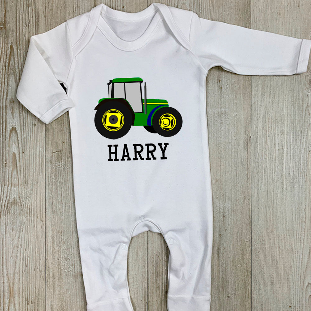 Tractor Logo Personalised White Baby Romper