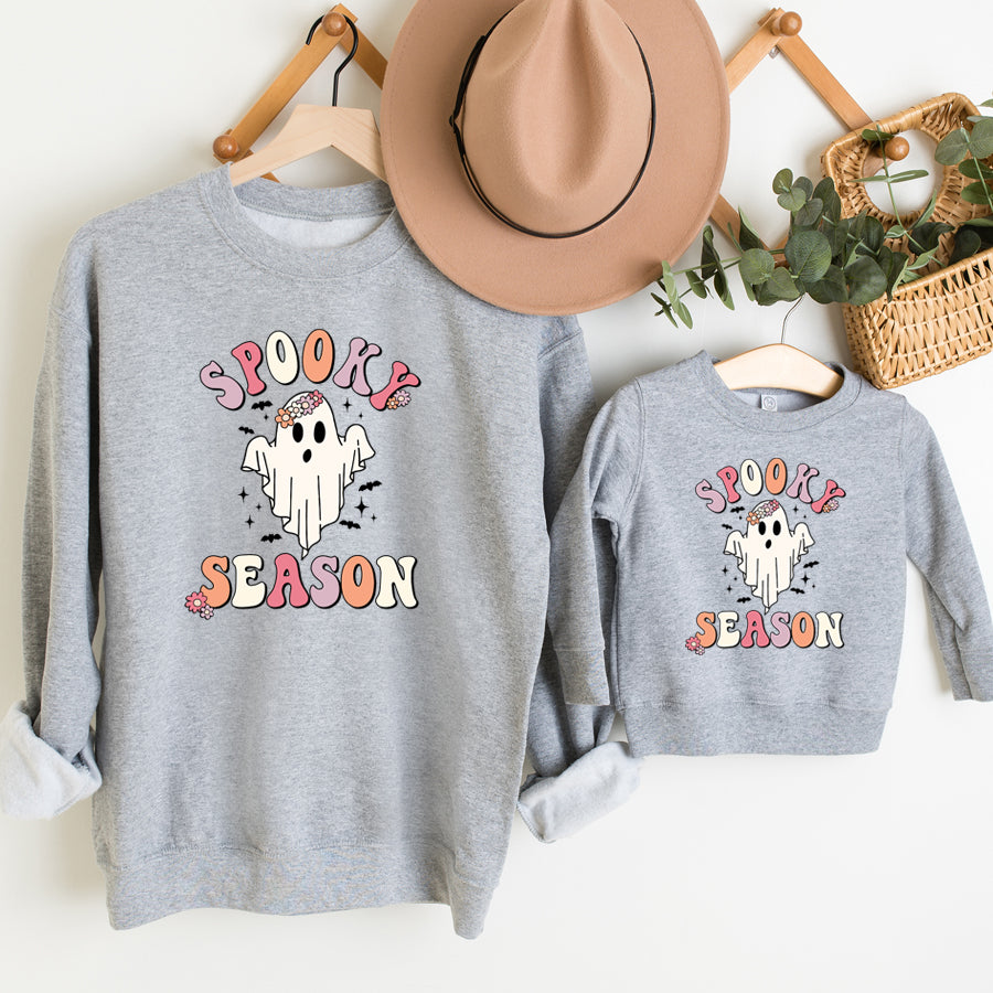 Spooky Season Cartoon Matching Halloween Sweatshirts- Grey