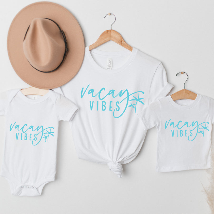 Vacay Vibes Mum Matching Summer T-Shirt/Baby Vests- White