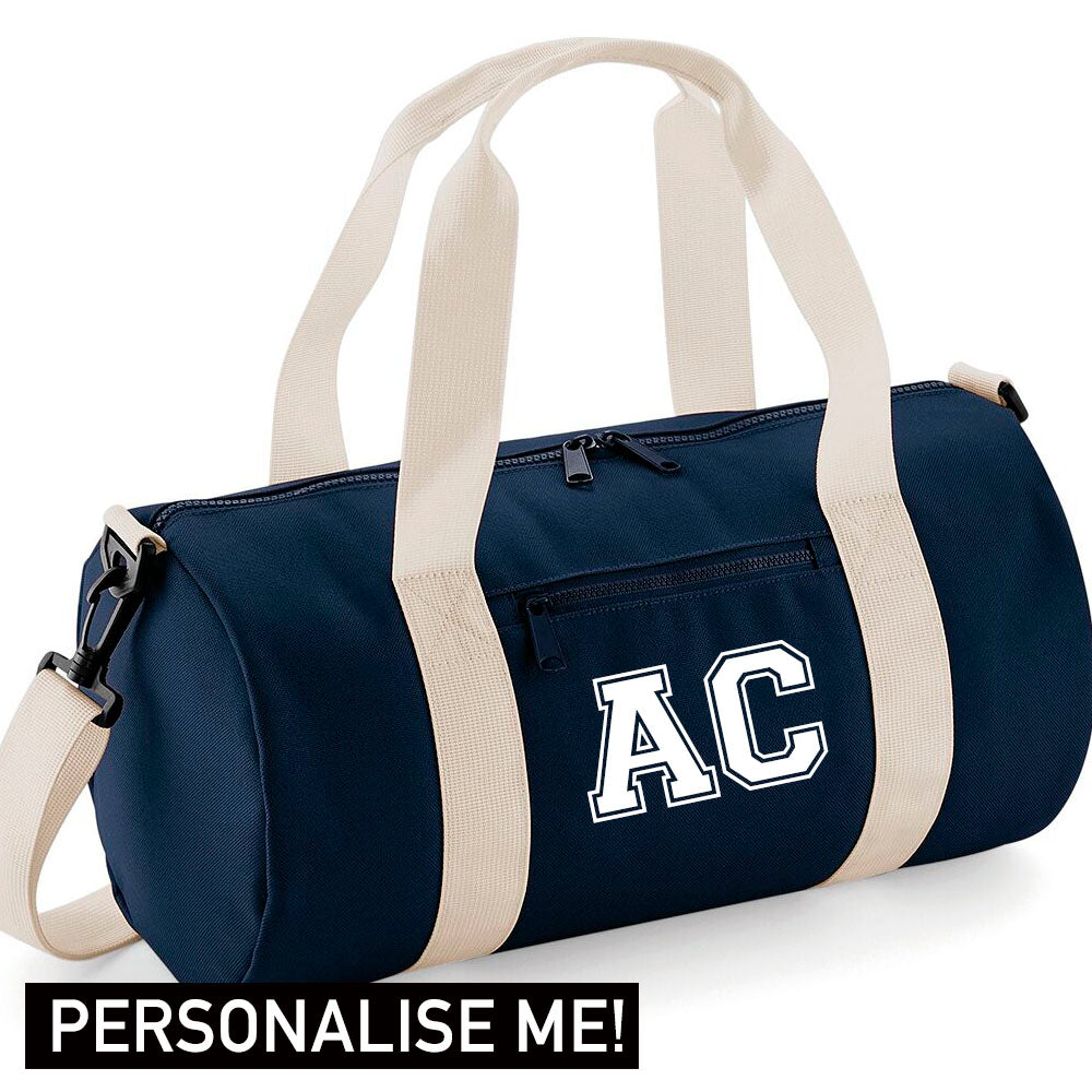 Personalised Initial Varsity Barrel Bag