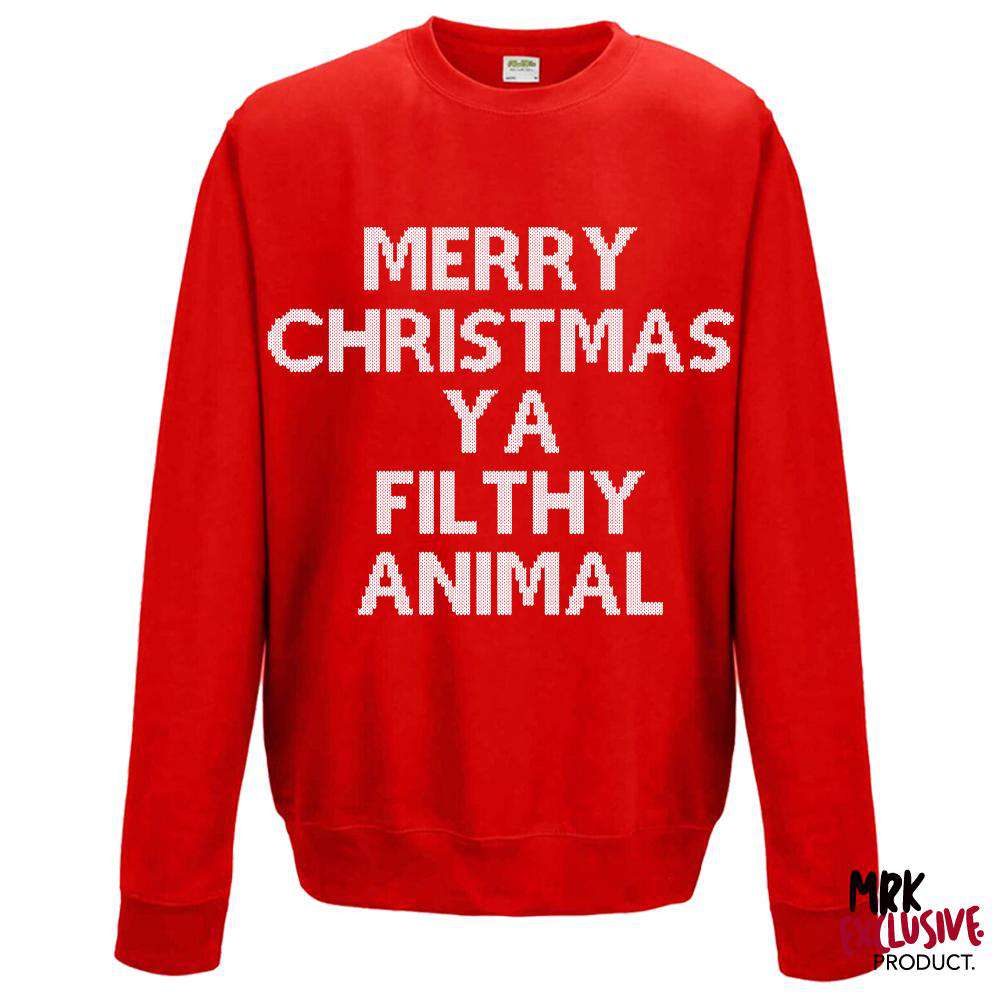 Merry Christmas (Filthy Animal) Red Adult Sweater (MRK X)