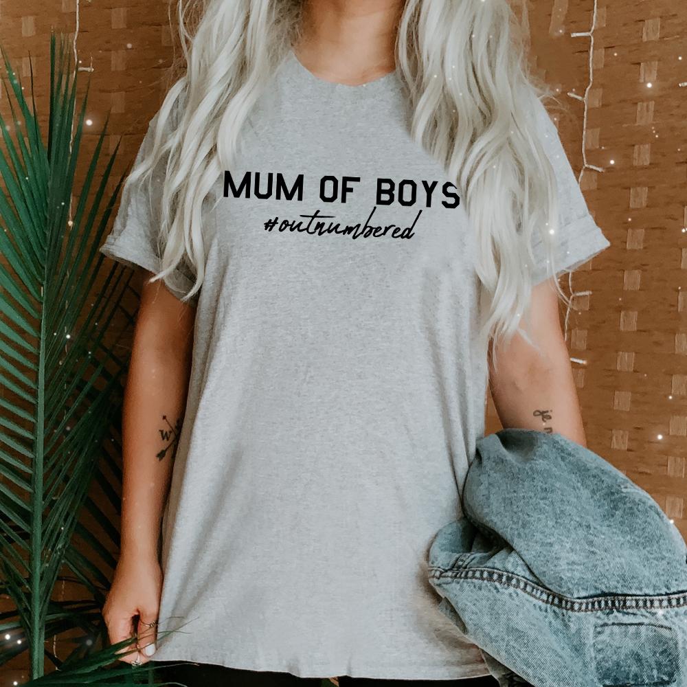 Mum of Boys Hashtag Outnumbered T-Shirt (MRK X)