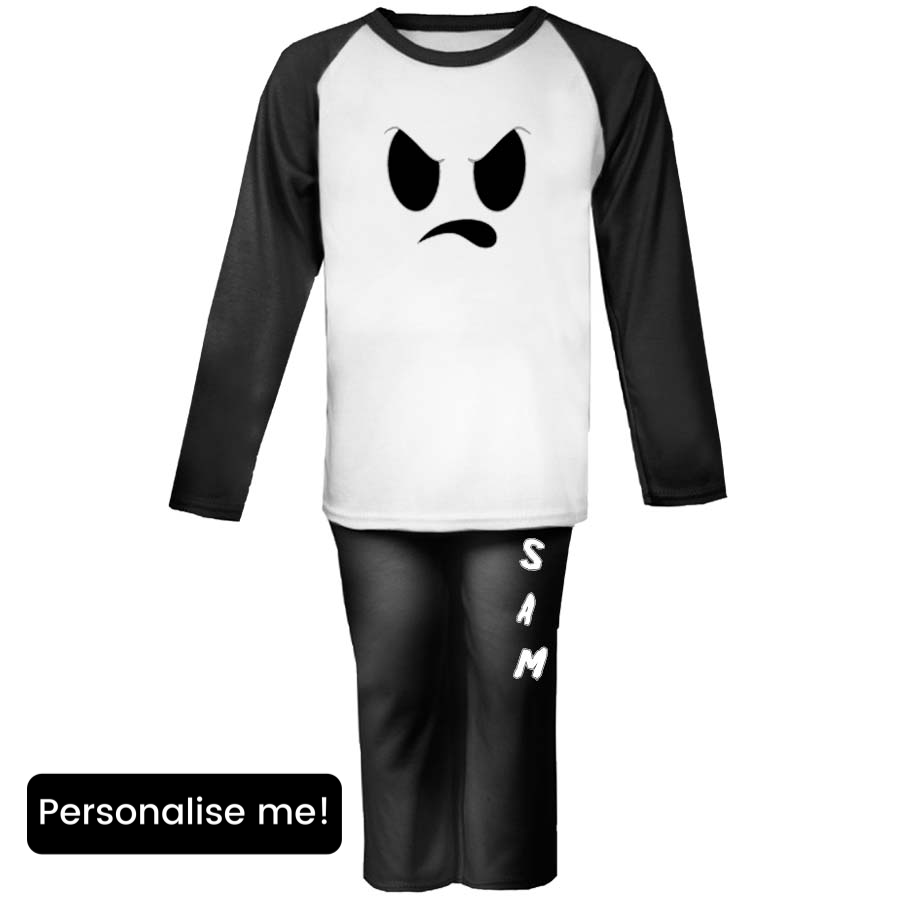 Personalised Ghost Face Black Raglan Halloween Pyjamas