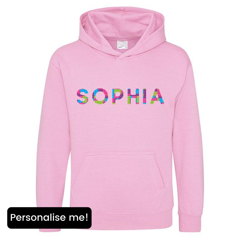 Personalised Lego Pink/Purple Bricks Hoodie