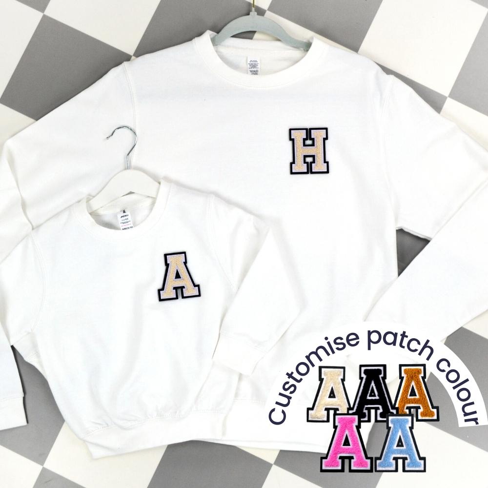 Patch 22 White Matching Initial Sweatshirts