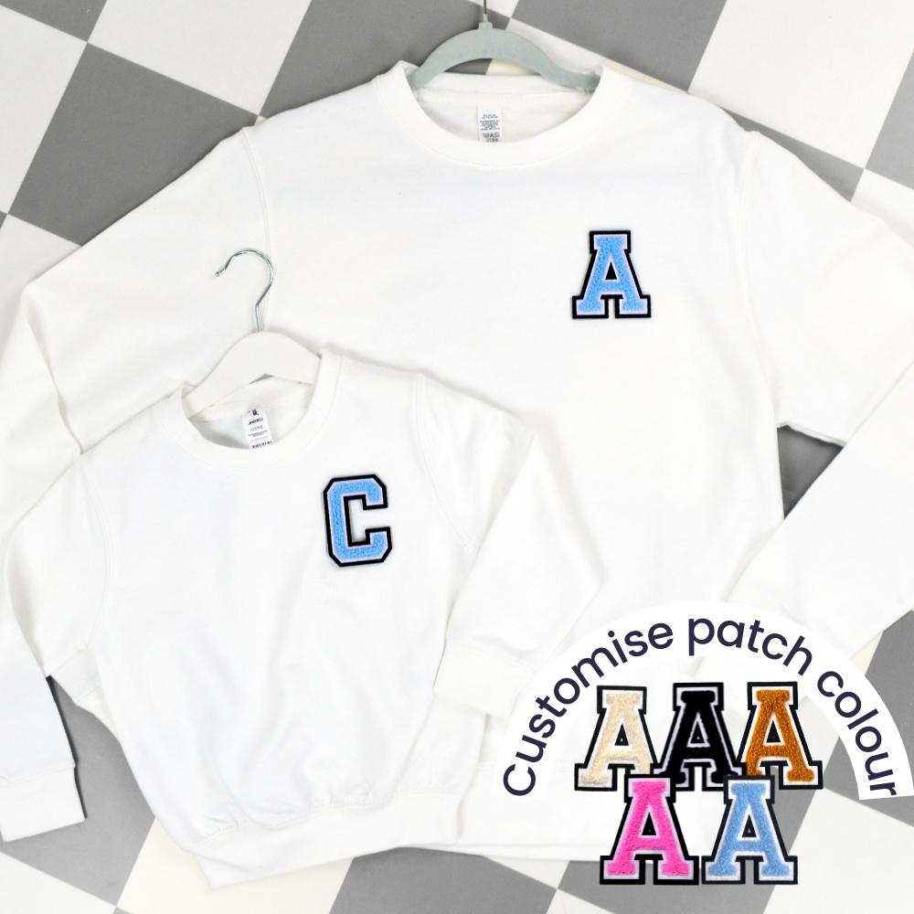 Patch 22 White Matching Initial Sweatshirts