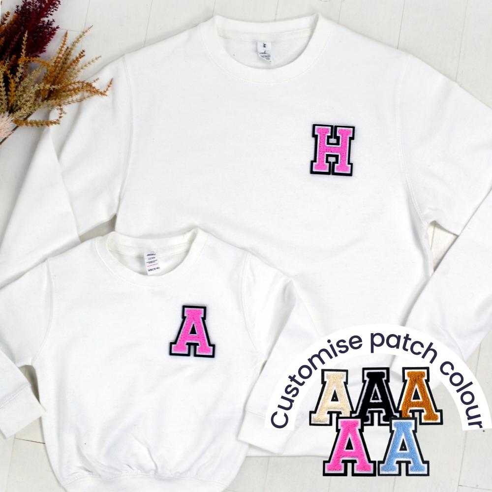 Patch 22 White Matching Initial Sweatshirts