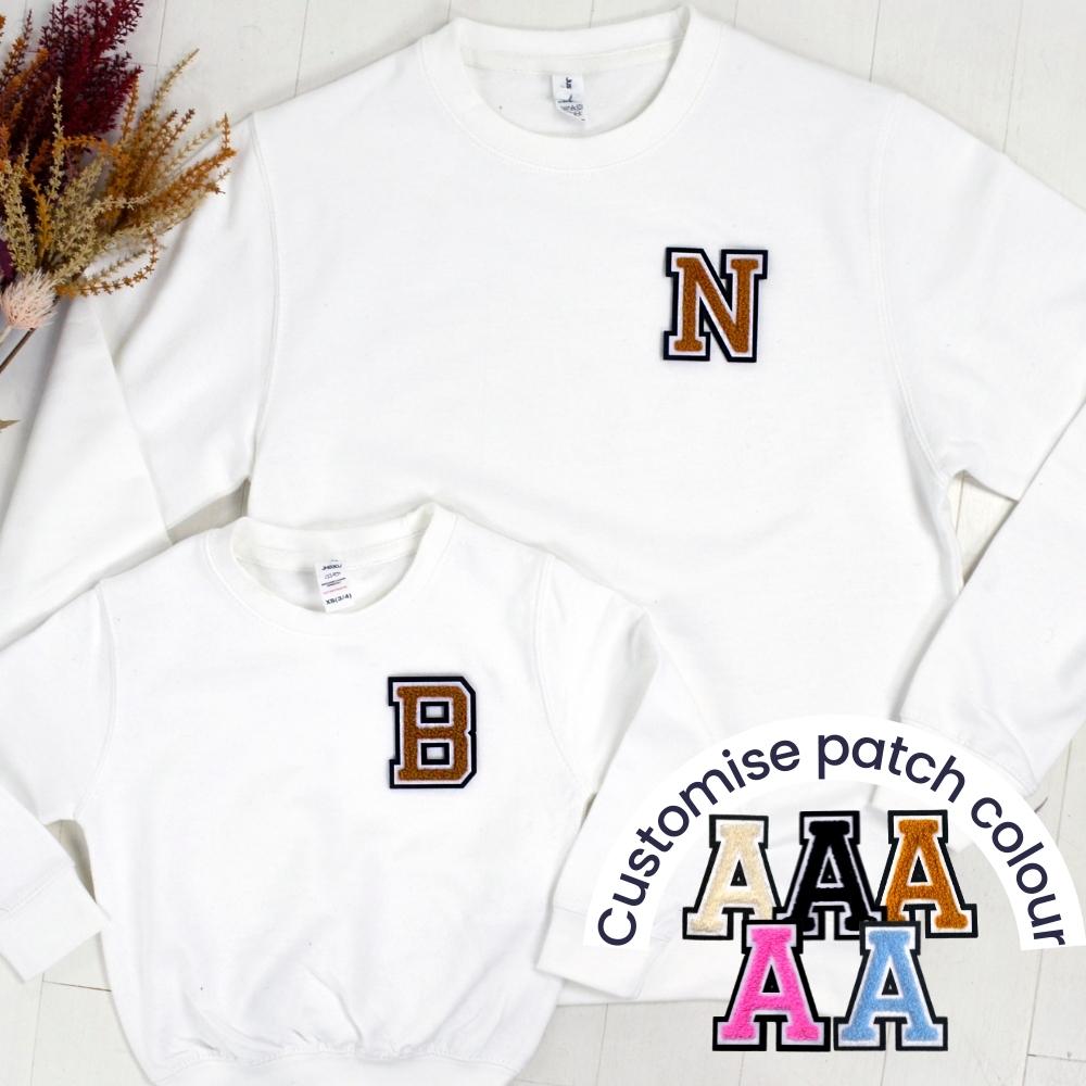 Patch 22 White Matching Initial Sweatshirts