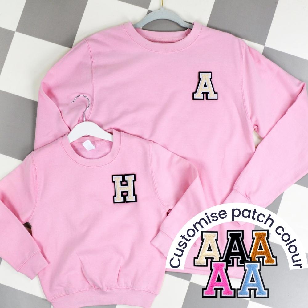 Patch 22 Baby Pink Matching Initial Sweatshirts