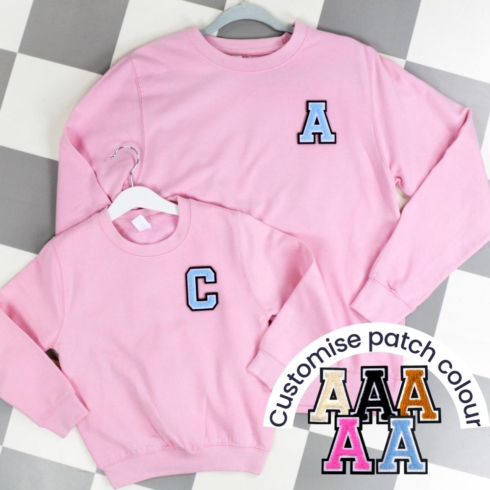 Patch 22 Baby Pink Matching Initial Sweatshirts